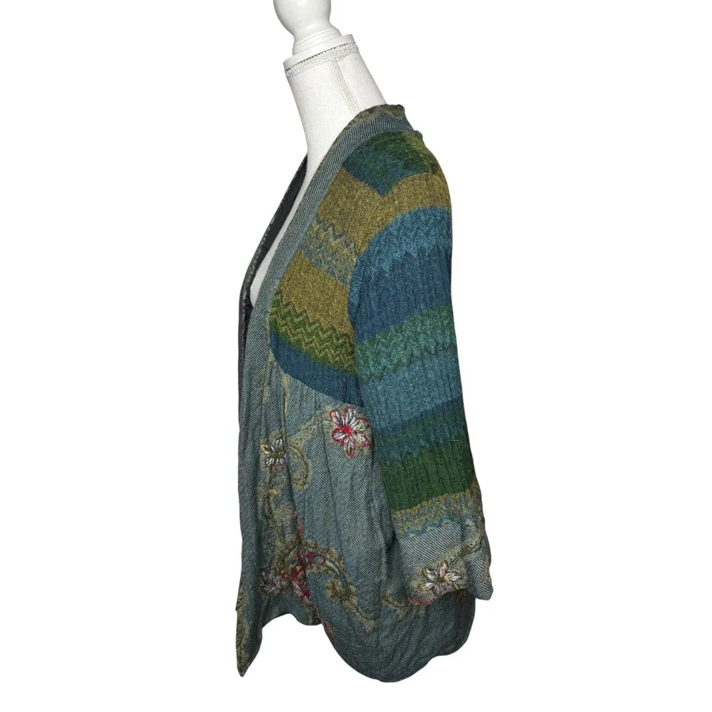 Soft‎ Surroundings Izmir Wool Embroidered Open Front Jacket Paisley Floral XL